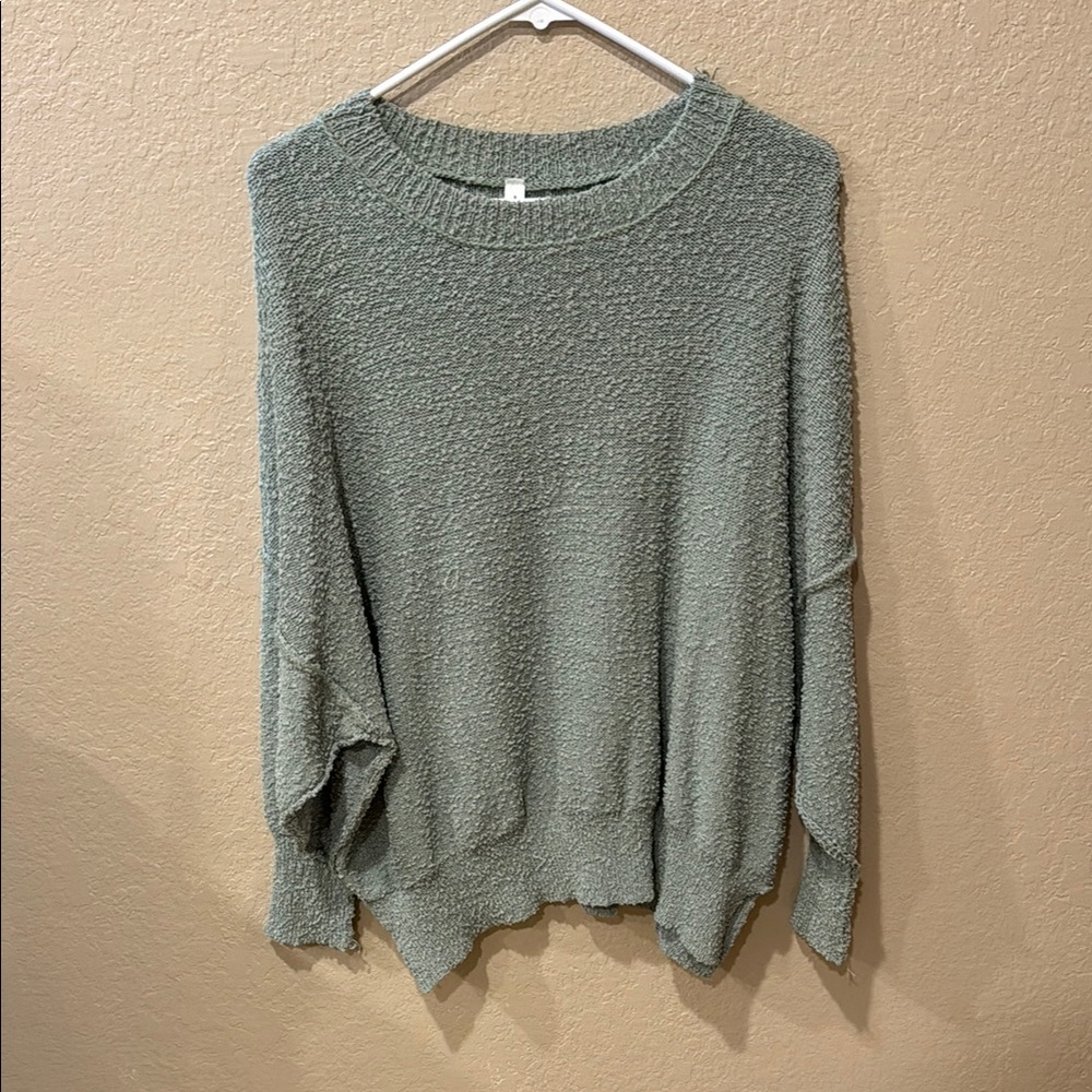 glam Sage Green Crewneck Textured Knit Sweater